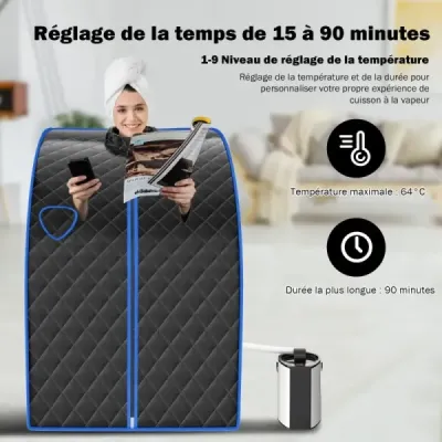 3L 1000W mini parná sauna s funkciou hmla Domáca sauna 78 x 87 x 101 cm Čierna