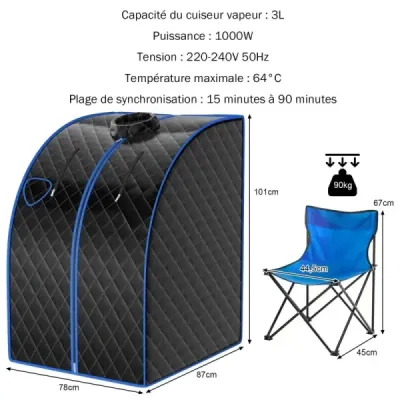 3L 1000W mini parná sauna s funkciou hmla Domáca sauna 78 x 87 x 101 cm Čierna