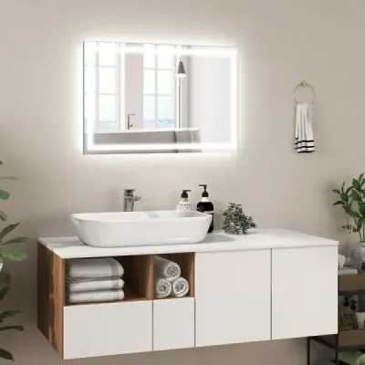 Kúpeľňové zrkadlo s vyhrievaním zrkadla proti zahmlievaniu LED zrkadlo stmievateľné kúpeľňové zrkadlo 3000K-6000K 60 x 40 cm