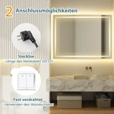 Kúpeľňové zrkadlo LED s osvetlením 80 x 60 cm kúpeľňové zrkadlo proti zahmlievaniu obdĺžnikové