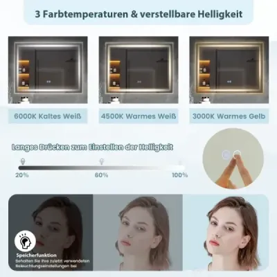 Kúpeľňové zrkadlo LED s osvetlením 80 x 60 cm kúpeľňové zrkadlo proti zahmlievaniu obdĺžnikové