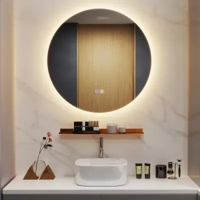 Ø60cm Okrúhle kúpeľňové zrkadlo s osvetlením a dotykovým spínačom a pamäťovou funkciou Nástenné zrkadlo