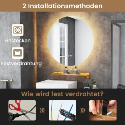Ø60cm Okrúhle kúpeľňové zrkadlo s osvetlením a dotykovým spínačom a pamäťovou funkciou Nástenné zrkadlo