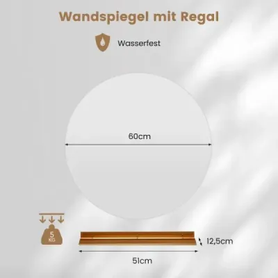 Ø60cm Okrúhle kúpeľňové zrkadlo s osvetlením a dotykovým spínačom a pamäťovou funkciou Nástenné zrkadlo