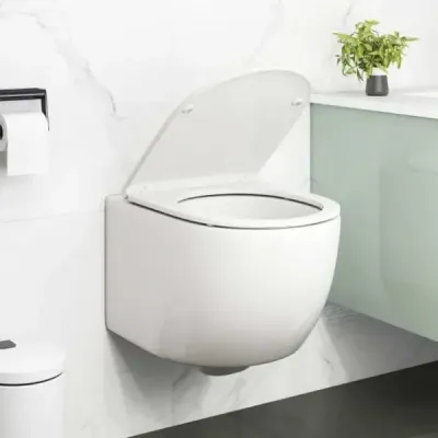 Závesná WC misa Keramická závesná WC misa biela s dvojitým splachovaním, automatické spúšťanie