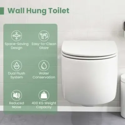 Závesná WC misa Keramická závesná WC misa biela s dvojitým splachovaním, automatické spúšťanie
