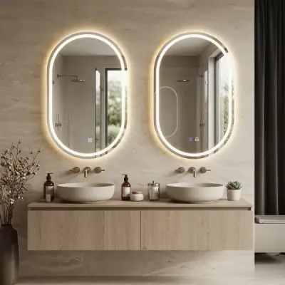 Kúpeľňové zrkadlo s osvetlením 50 x 80 cm LED kúpeľňové zrkadlo oválne, nezahmlievajúce sa, nástenné zrkadlo strieborné