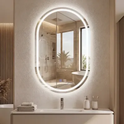 Kúpeľňové zrkadlo s osvetlením 50 x 80 cm LED kúpeľňové zrkadlo oválne, nezahmlievajúce sa, nástenné zrkadlo strieborné