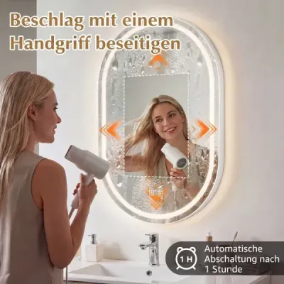 Kúpeľňové zrkadlo s osvetlením 50 x 80 cm LED kúpeľňové zrkadlo oválne, nezahmlievajúce sa, nástenné zrkadlo strieborné