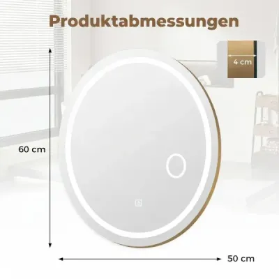 Kúpeľňové zrkadlo s osvetlením 60 x 50 cm Oválne stmievateľné LED nástenné zrkadlo s 3 farbami svetla