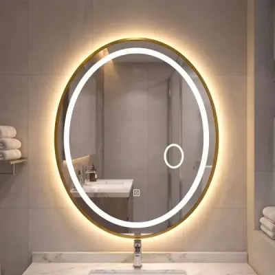 Kúpeľňové zrkadlo s osvetlením 60 x 50 cm Oválne stmievateľné LED nástenné zrkadlo s 3 farbami svetla