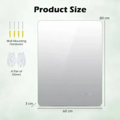 80 x 60 cm Obdĺžnikové LED osvetlené zrkadlo Nástenné kúpeľňové zrkadlo
