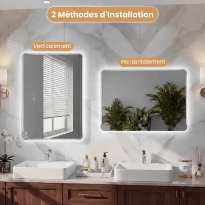 LED kúpeľňové zrkadlo s protizamlžovacím efektom, stmievateľné osvetlené kozmetické zrkadlo 70 x 50 cm