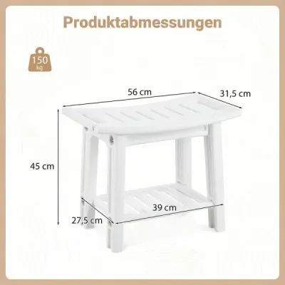 Vodovzdorná stolička do kúpeľne z HDPE, lavica do sprchy pre vaňu a kúpeľňu, nosnosť 150 kg, biela