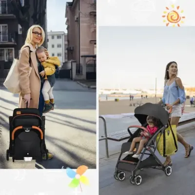 Skladací kočík Cestovný kočík s nastaviteľnou opierkou chrbta a strieškou Kočík s držiakom na pohár Black