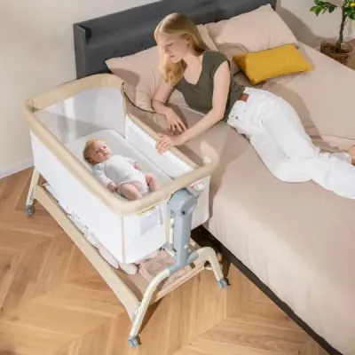 Mobilná detská postieľka 4 v 1 s moskytiérou a matracom a 6 nastaviteľnými výškami, béžová