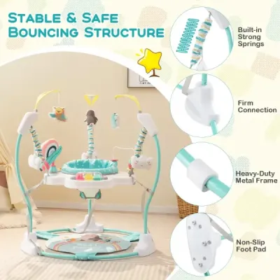 Detské chodítko Baby Sky Jumperoo s nastaviteľnou výškou a hračkami a hudobným boxom Modré