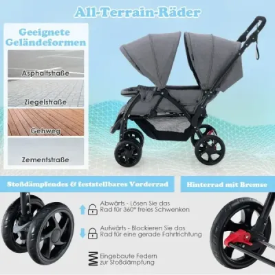 Súrodenecký kočík skladací súrodenecký kočík twin kočík twin bugg šedá