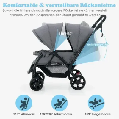 Súrodenecký kočík skladací súrodenecký kočík twin kočík twin bugg šedá