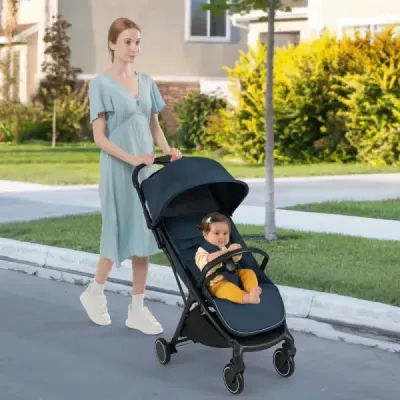 Skladací kočík, cestovný kočík s funkciou polohovania, prenosný kočík s nastaviteľnou opierkou chrbta, nosnosť do 15 kg, modrý