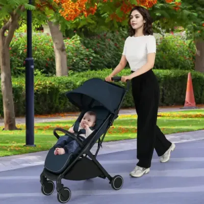 Skladací kočík, cestovný kočík s funkciou polohovania, prenosný kočík s nastaviteľnou opierkou chrbta, nosnosť do 15 kg, modrý