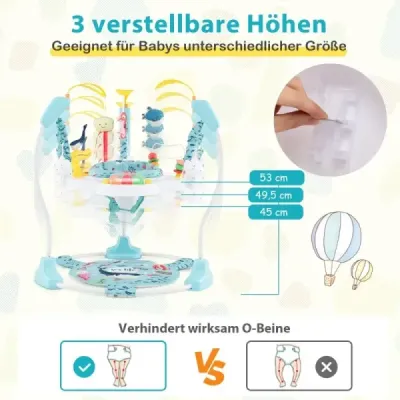 Detské chodítko Baby Sky Jumperoo s nastaviteľnou výškou a hračkami a hudobným boxom svetlomodré