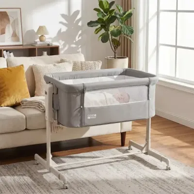 Detská postieľka 3 v 1 s 6-stupňovým nastavením výšky a 4 kolieskami, nosnosť až 9 kg, sivá