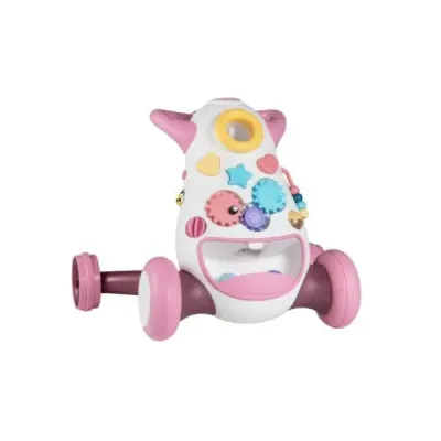 Detský chodítko Baby Walker s hudbou a svetlom Pomocník na chôdzu s triedičom tvarov, rotujúcimi ozubenými kolesami, ružový