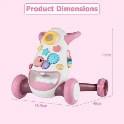 Detský chodítko Baby Walker s hudbou a svetlom Pomocník na chôdzu s triedičom tvarov, rotujúcimi ozubenými kolesami, ružový