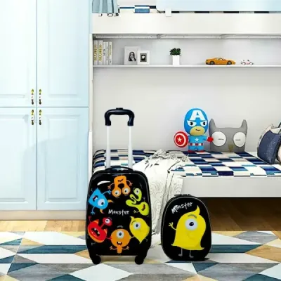 2 ks detská batožina monster picture cestovný kufor detský kufor + batoh čierna