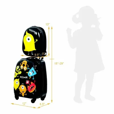 2 ks detská batožina monster picture cestovný kufor detský kufor + batoh čierna