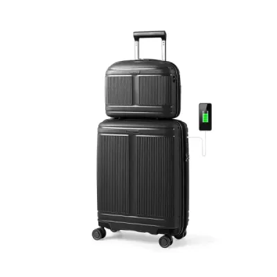 2-dielna sada batožiny vrátane 20" príručného kufra a 14" kozmetického kufra PP tvrdá škrupinová batožina čierna