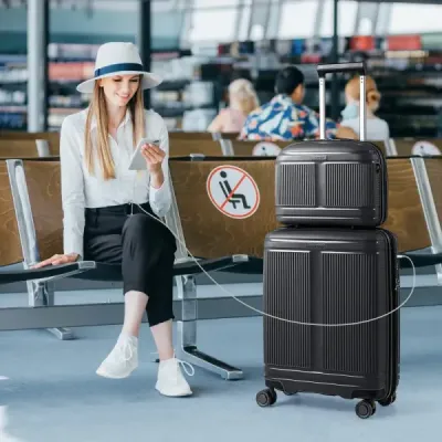 2-dielna sada batožiny vrátane 20" príručného kufra a 14" kozmetického kufra PP tvrdá škrupinová batožina čierna
