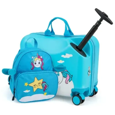 2-dielny detský kufor + batoh 47 cm dlhý kufor na kolieskach a 30 cm široký batoh 12"+18" astronauti