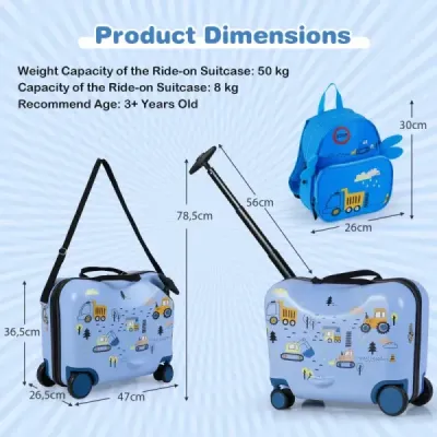 2-dielny detský kufrík + batoh 47 cm dlhý kufrík na kolieskach a 30 cm široký batoh sbagrom