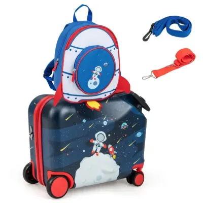 2-dielny detský kufor + batoh 47 cm dlhý kufor na kolieskach a 30 cm široký batoh 12"+18" astronauti