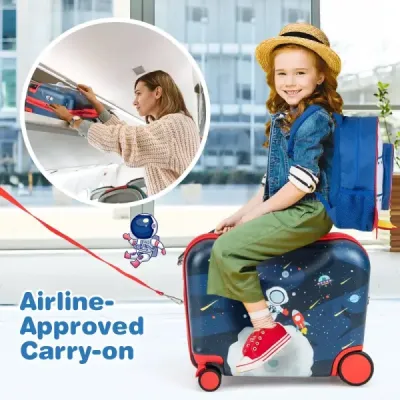 2-dielny detský kufor + batoh 47 cm dlhý kufor na kolieskach a 30 cm široký batoh 12"+18" astronauti