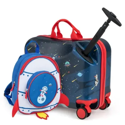 2-dielny detský kufor + batoh 47 cm dlhý kufor na kolieskach a 30 cm široký batoh 12"+18" astronauti
