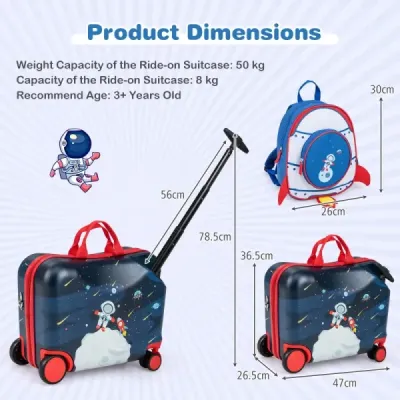 2-dielny detský kufor + batoh 47 cm dlhý kufor na kolieskach a 30 cm široký batoh 12"+18" astronauti