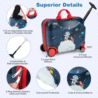 2-dielny detský kufor + batoh 47 cm dlhý kufor na kolieskach a 30 cm široký batoh 12"+18" astronauti