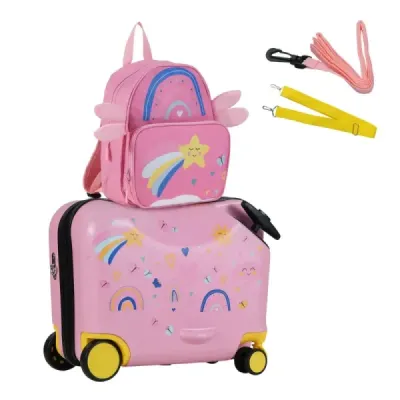 2-dielny detský kufor + batoh 47 cm dlhý kufor na kolieskach a 30 cm široký batoh hviezda