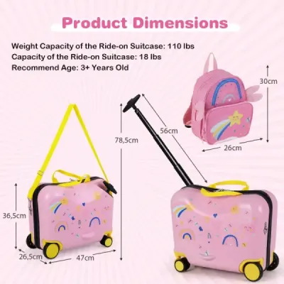 2-dielny detský kufor + batoh 47 cm dlhý kufor na kolieskach a 30 cm široký batoh hviezda