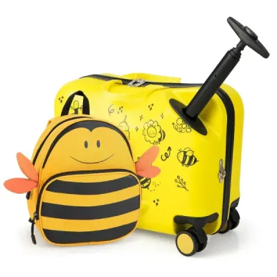 2-dielny detský kufor + ruksak 47 cm dlhý pojazdný kufor a 30 cm široký batoh žltý