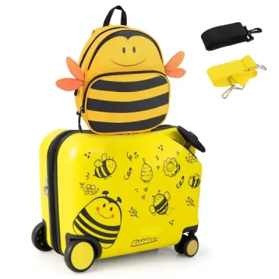 2-dielny detský kufor + ruksak 47 cm dlhý pojazdný kufor a 30 cm široký batoh žltý