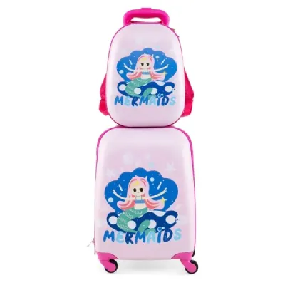 2-dielny detský kufor + batoh z plastu detský vozík detská batožina 12"+16" Mermaid