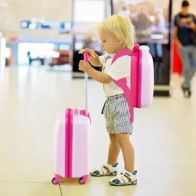 2-dielny detský kufor + batoh z plastu detský vozík detská batožina 12"+16" Mermaid