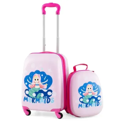 2-dielny detský kufor + batoh z plastu detský vozík detská batožina 12"+16" Mermaid