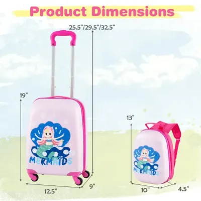 2-dielny detský kufor + batoh z plastu detský vozík detská batožina 12"+16" Mermaid