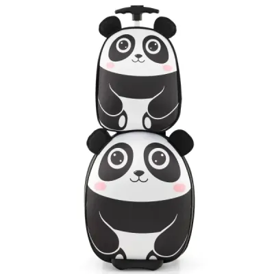 2 TLG detský kufor a batoh s kolieskami a 3-stupňovou teleskopickou rukoväťou 12"+16" detský vozík panda