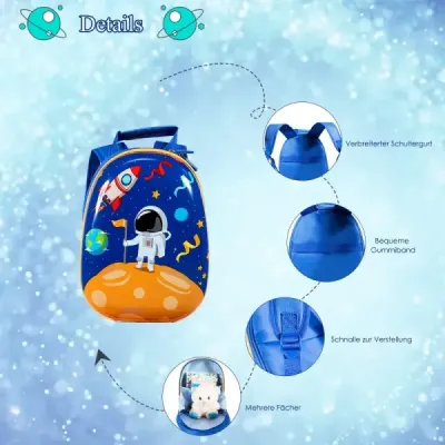 Detská batožina astronaut cestovný kufor detský kufor s batohom modrý